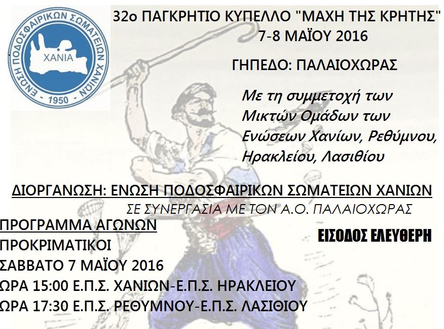 Με την στήριξη της Περιφέρειας Κρήτης το «32ο Παγκρήτιο Κύπελλο «Μάχη της Κρήτης» 